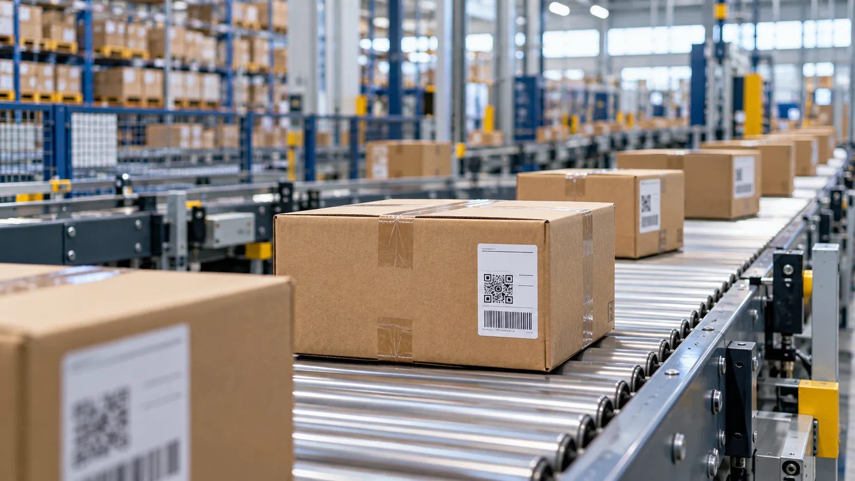Illustrative logistics workspace with labelled packages.