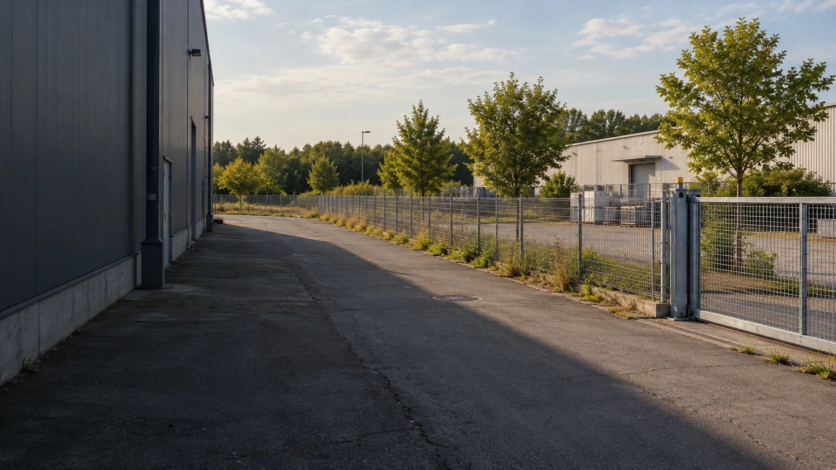 Fenced industrial site and service road