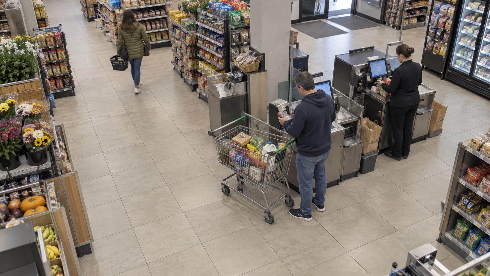 Classify carts as full or empty, then combine the result with zone and movement rules.